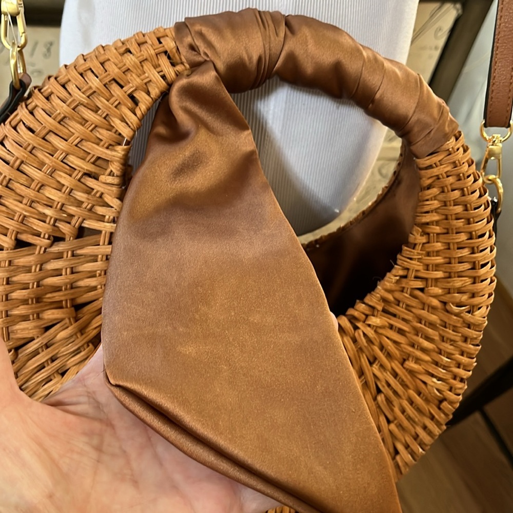 SCOOP LARGE STRAW CRESCENT CROSSBODY WITH SCARF ACCENT BROWN - Picture 9 of 13